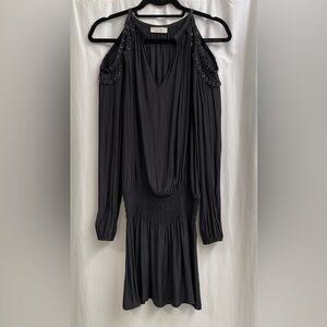 Ramy Brook, Black V - Neck, Long Sleeve, Dropped Elastic Waist Dress
